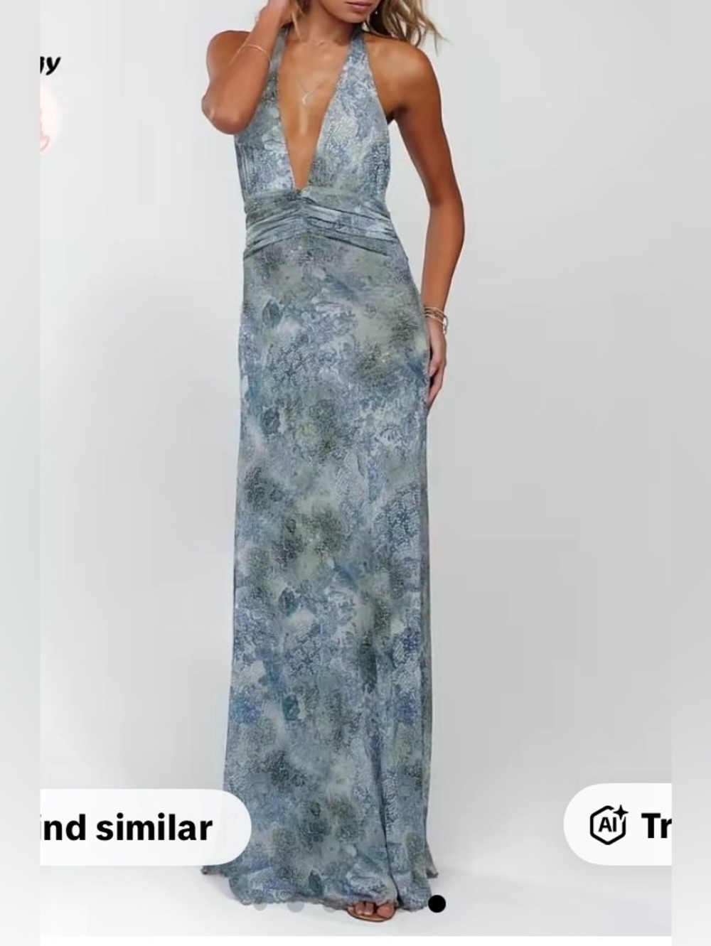 TikTok Shop - Plunging Halter Maxi Dress in Slate Blue